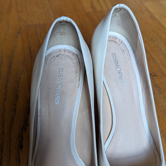 Cosmoparis Peep Toe Bridal Off White Ivory Leather Heels Size 9.5 - Picture 9 of 16